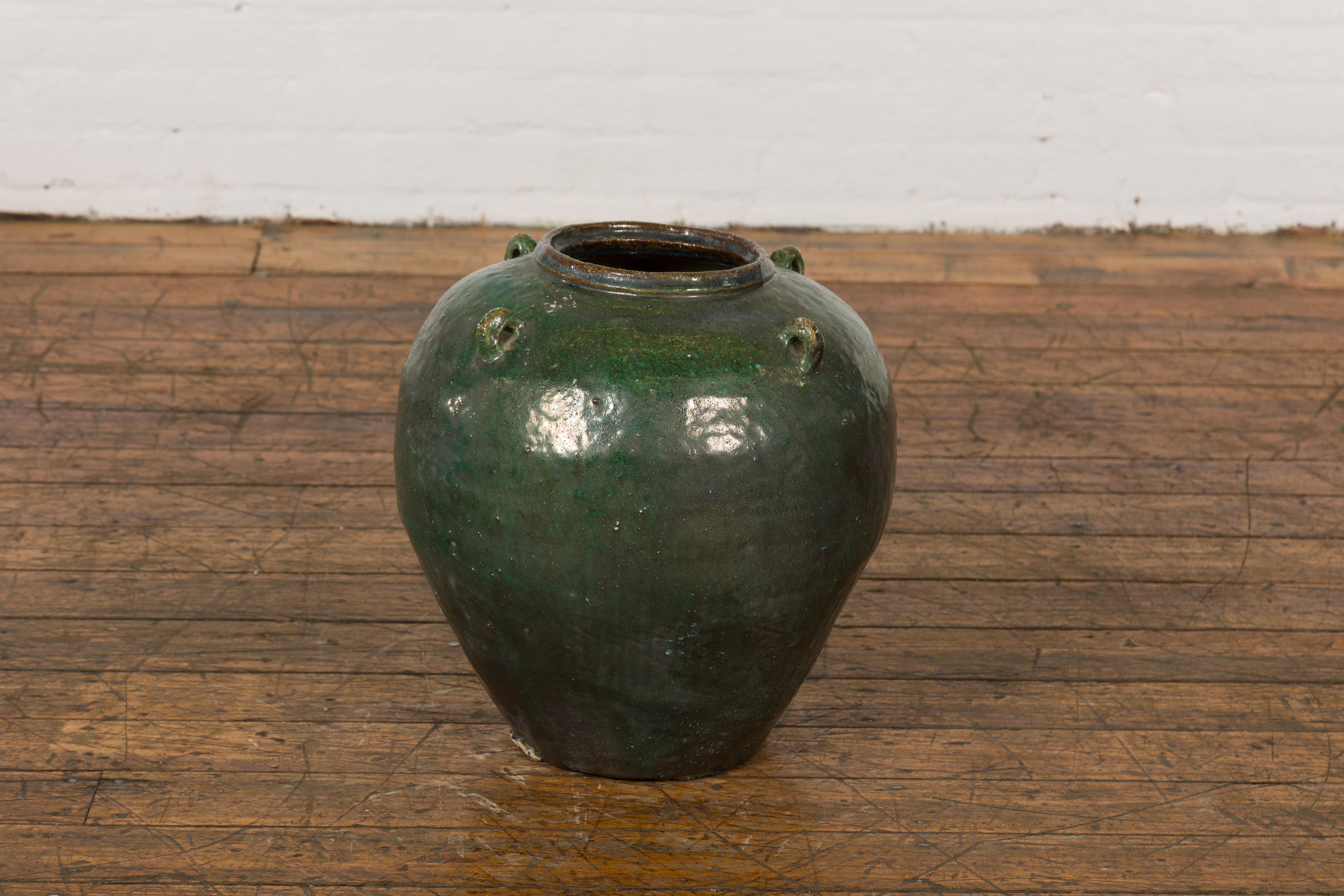 Kleines dunkelgrünes, antikes, glasiertes Keramikgefäß (Qing-Dynastie) im Angebot