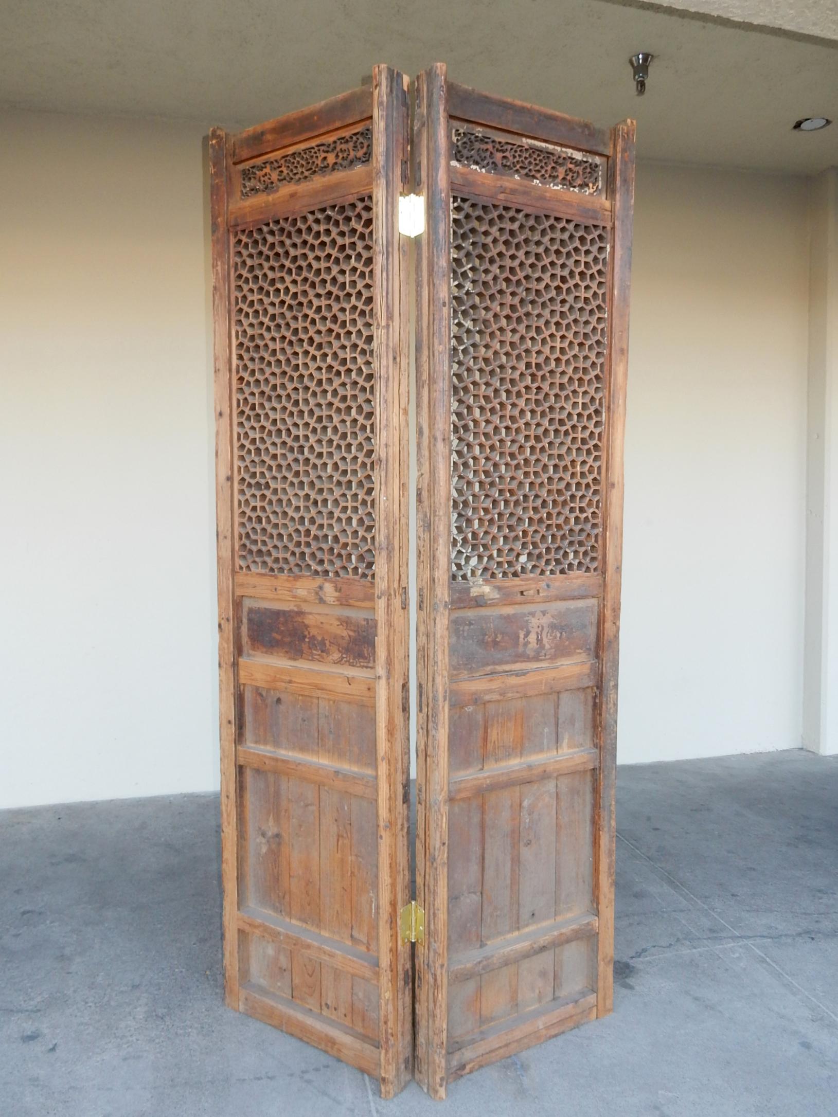 Antique Chinese Lattice Entry Doors, Room Divider Screen 1