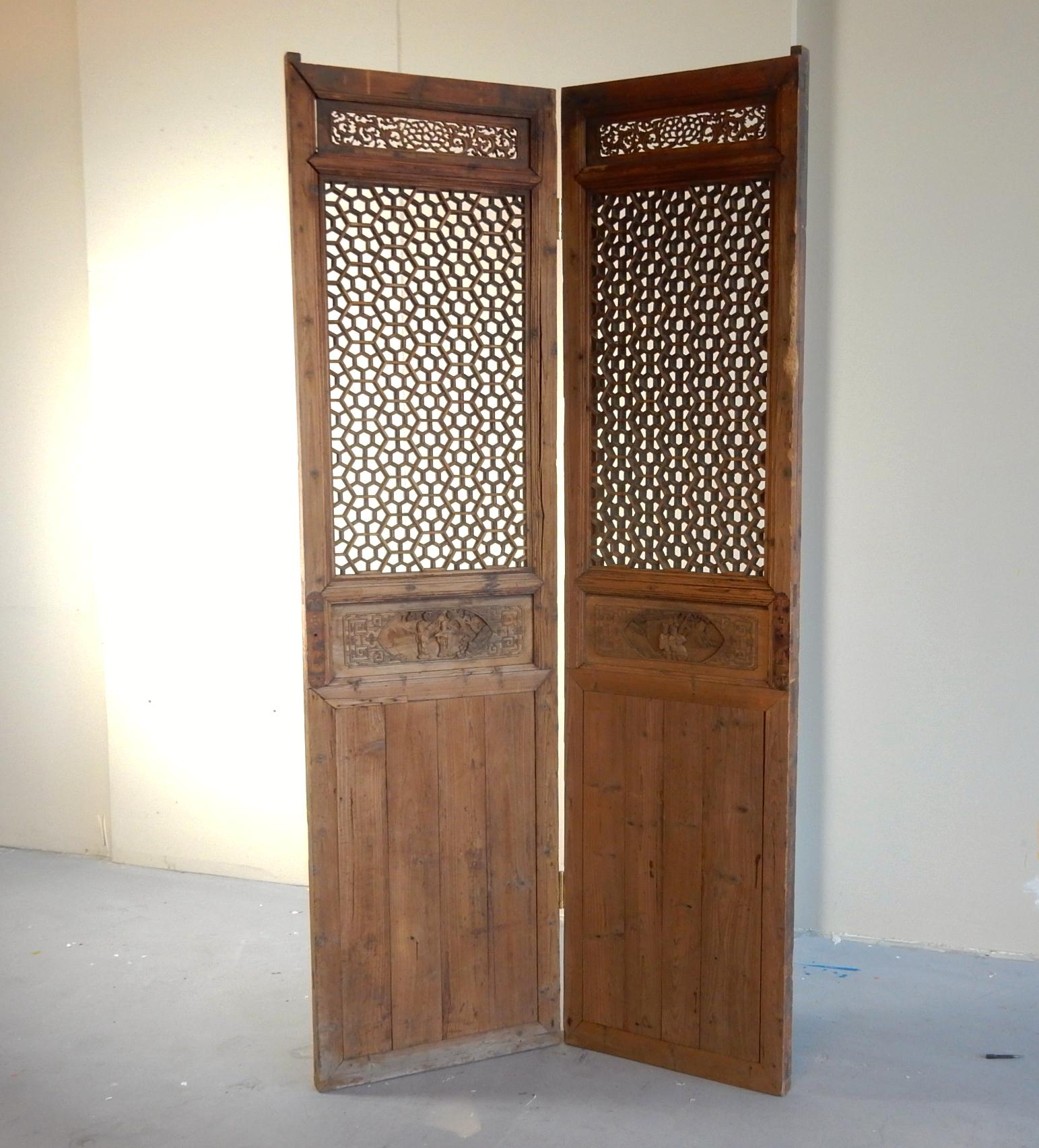 Antique Chinese Lattice Entry Doors, Room Divider Screen 2