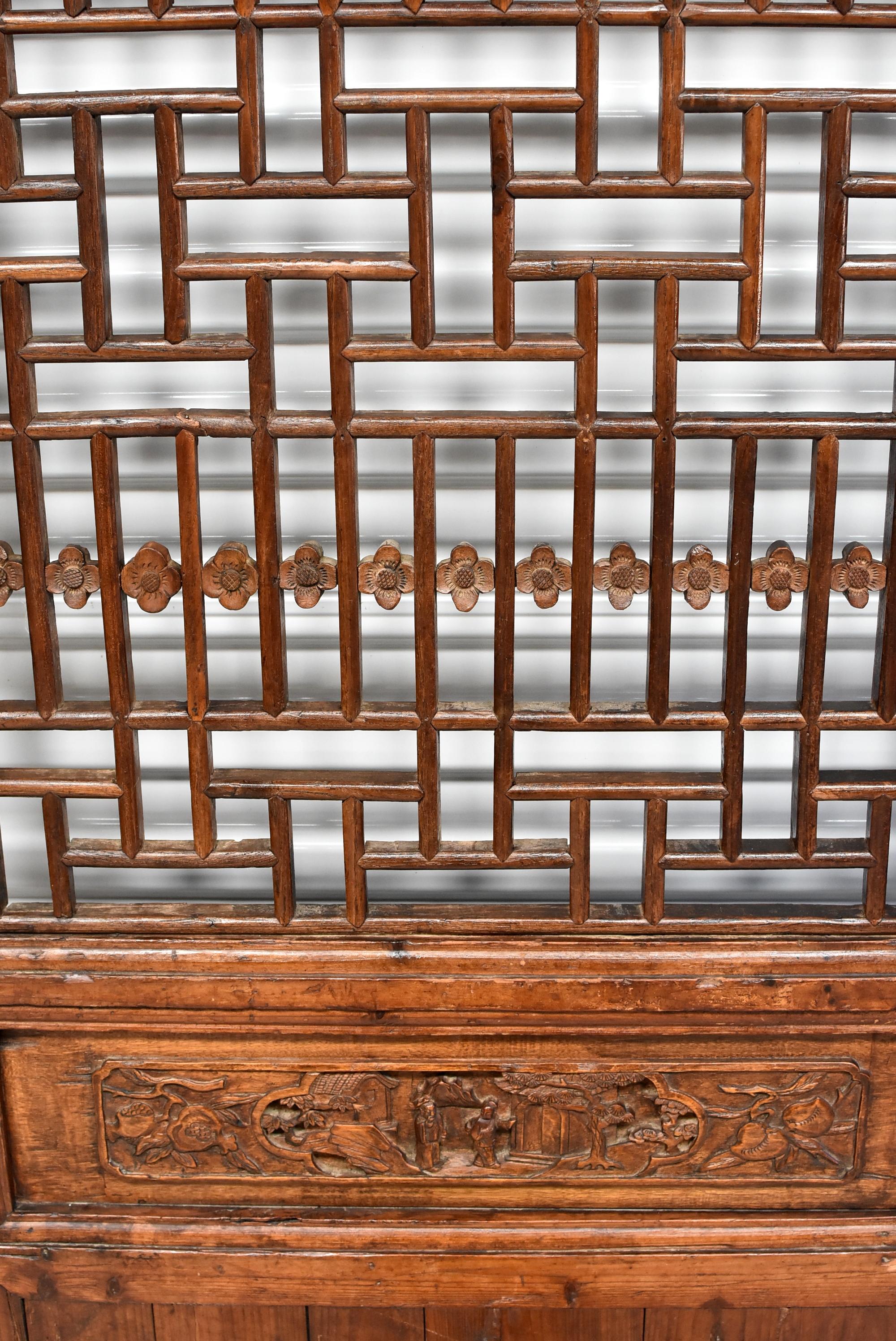Antique Chinese Lattice Screen with Carved Plum Blossom and Dragon 4