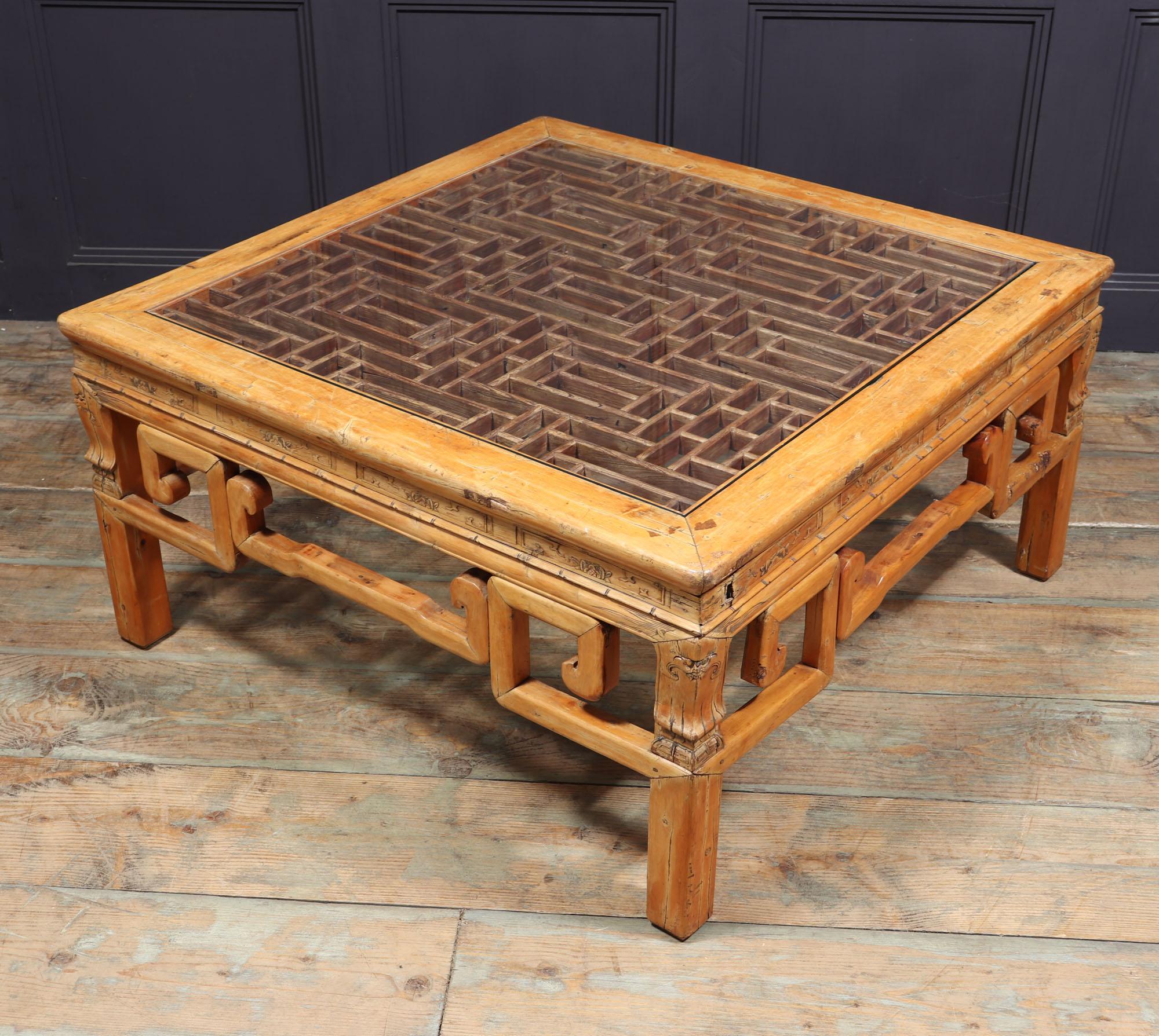 Antique Chinese Lattice Work Coffee Table For Sale 2
