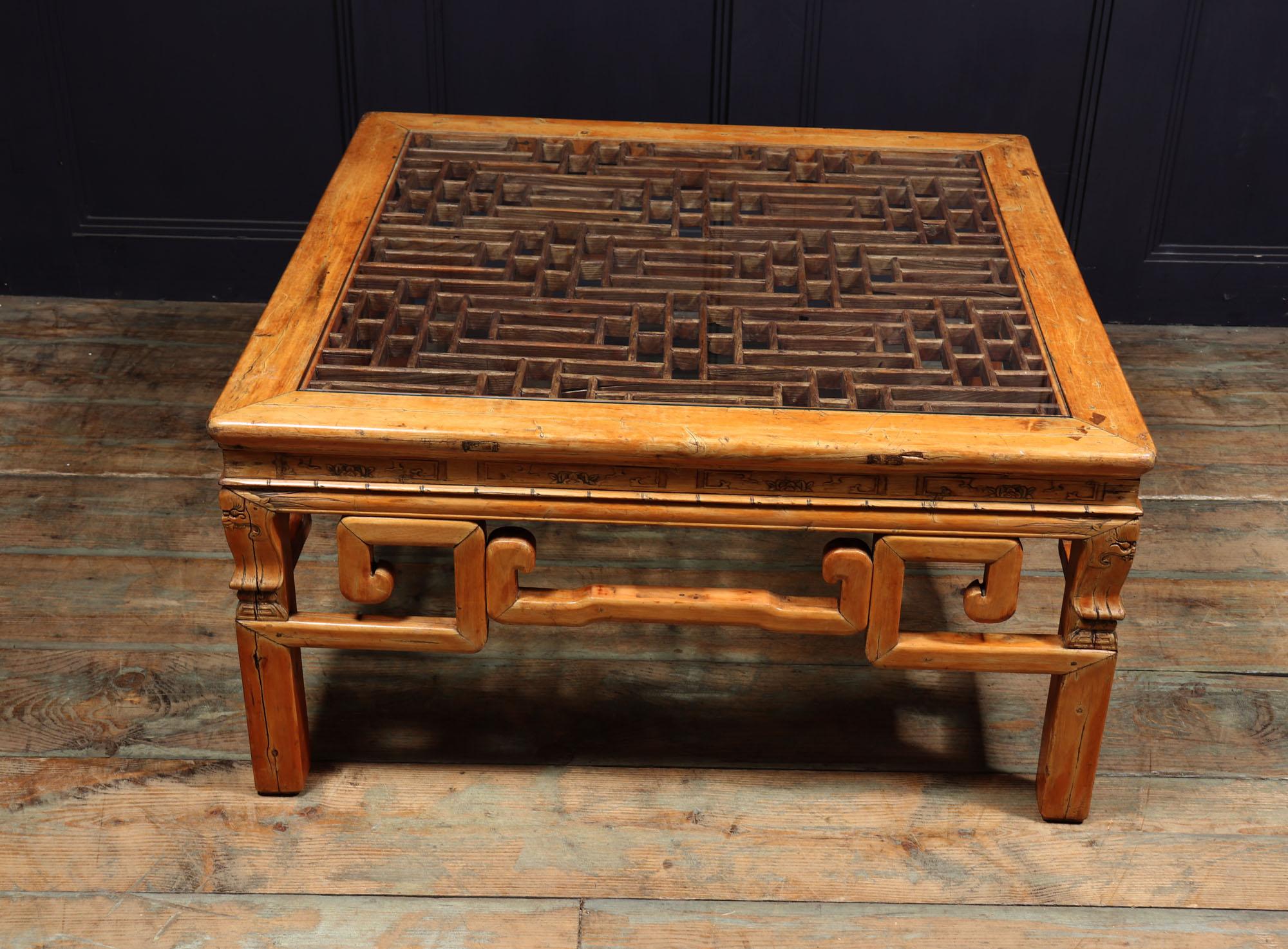 Antique Chinese Lattice Work Coffee Table For Sale 8