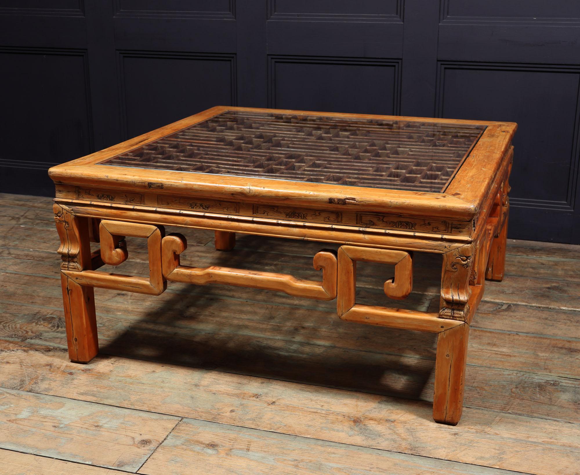 Antique Chinese Lattice Work Coffee Table For Sale 9