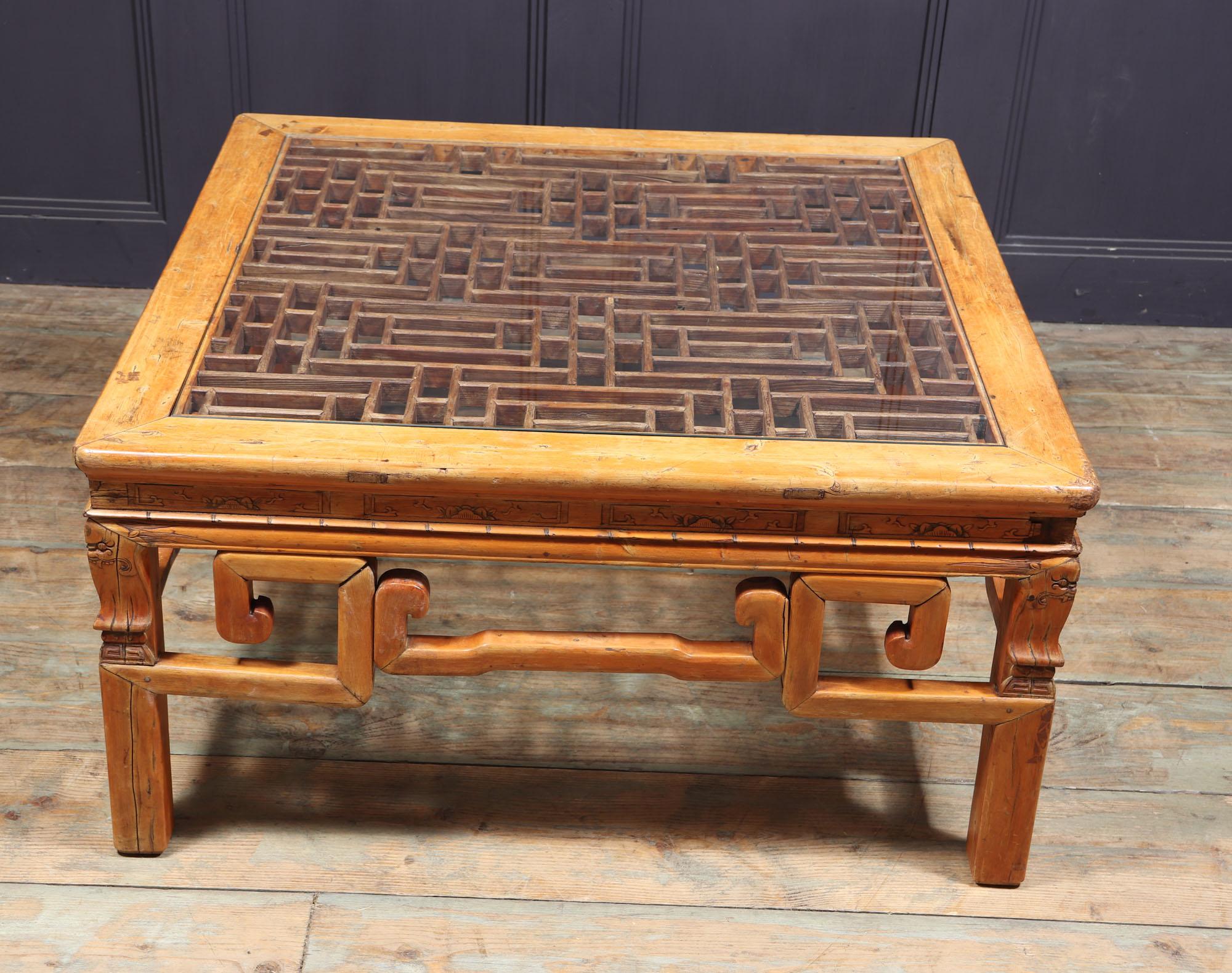 Chinese Export Antique Chinese Lattice Work Coffee Table For Sale