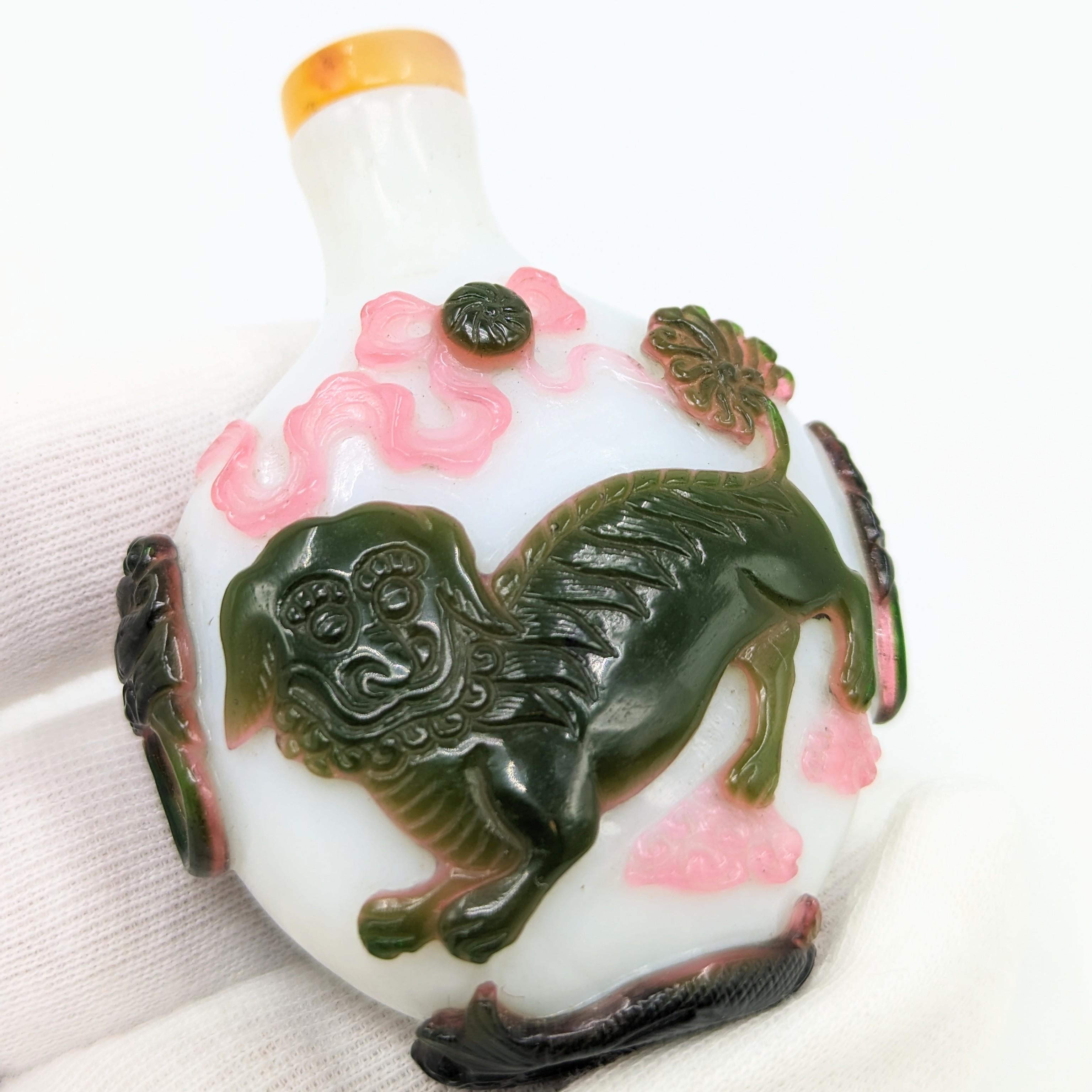 Women's or Men's Antique Chinese Double Overlay Glass Snuff Bottle 19c Qing For Sale