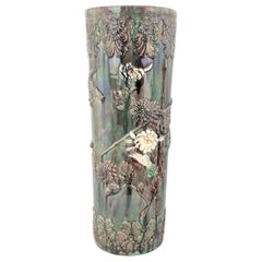 Antique Chinese Lead Drip Glazed Majolica Umbrella Stand with Floral Decoration