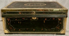 Antique Chinese Leather Covered Camphor Trunk with Brass Mounts, Circa 1895.