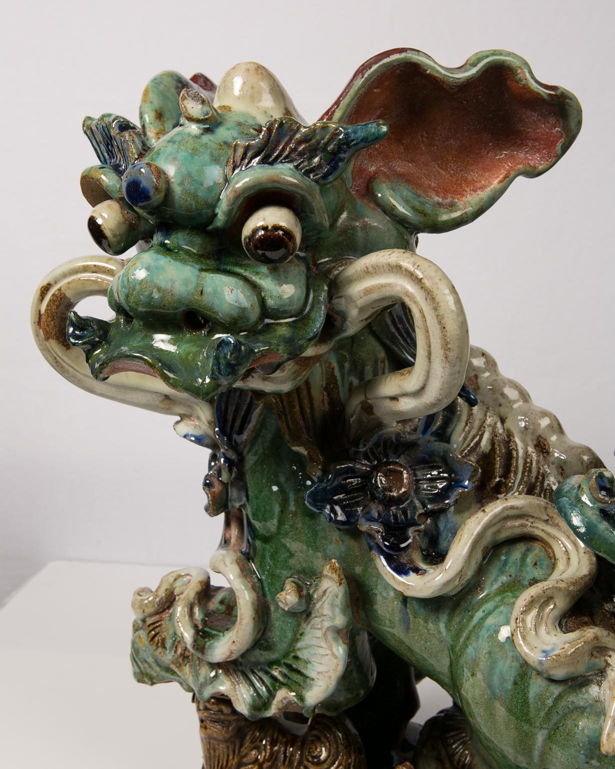 Glazed Antique Chinese Lion Dogs a Massive, Pair