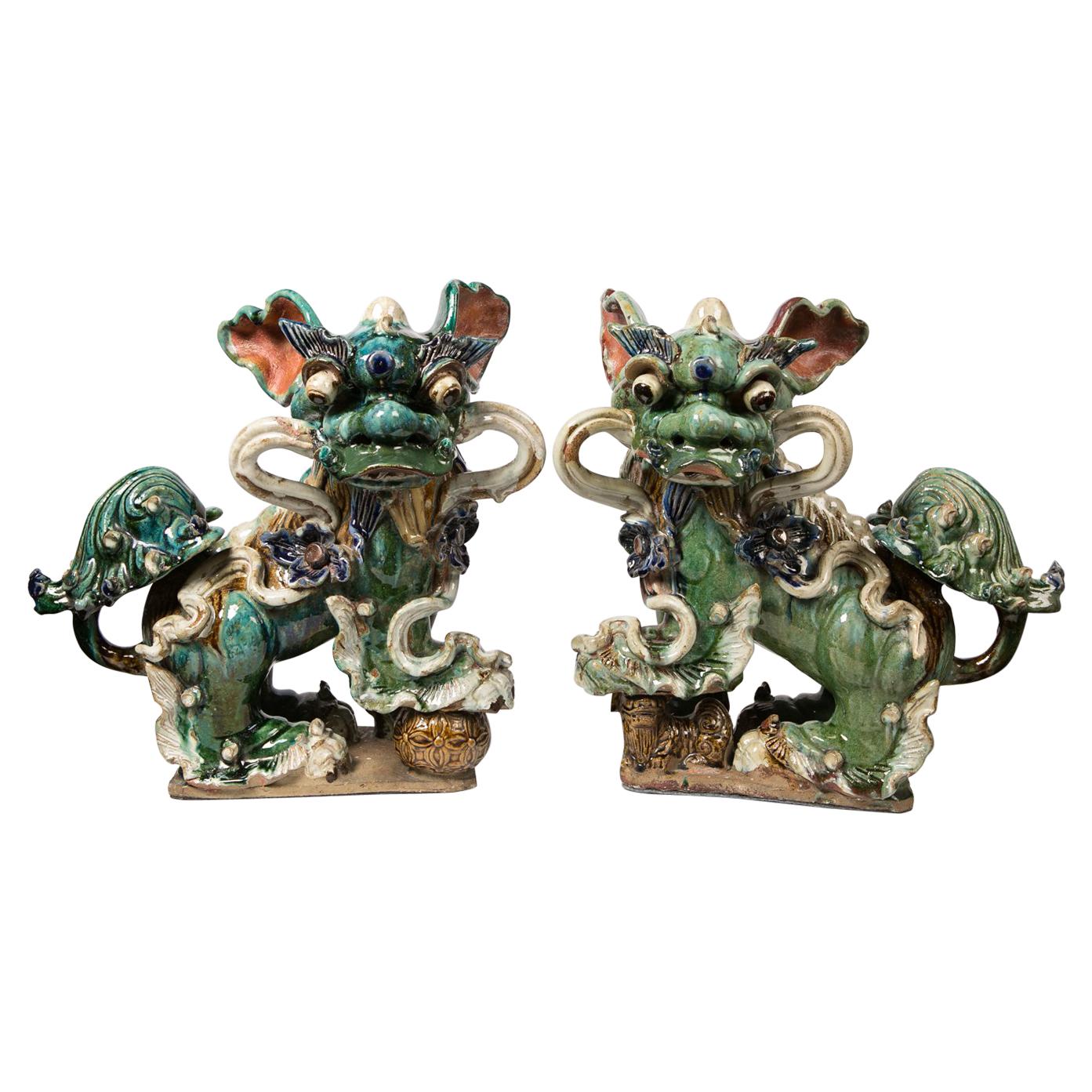 Antique Chinese Lion Dogs a Massive, Pair