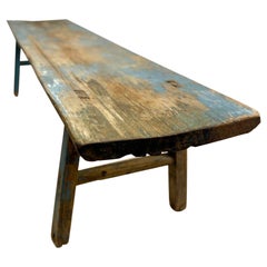 Antique Chinese Long Coffee Table / Occasional Distressed Blue Patina