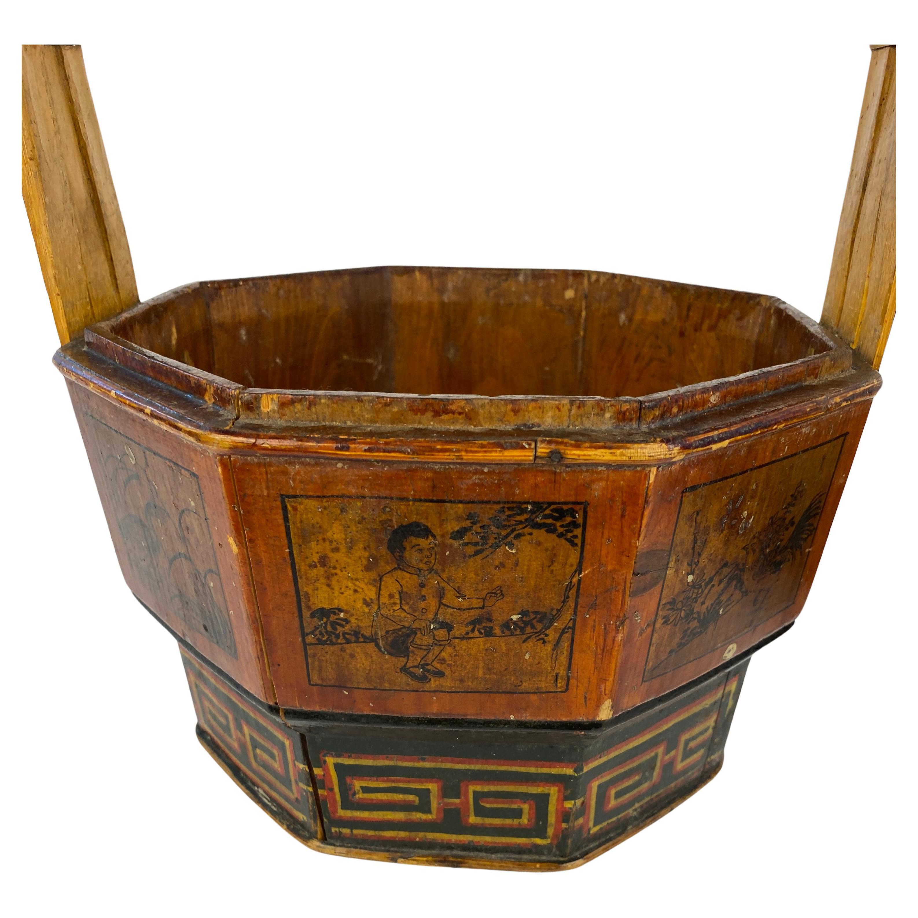 20th Century Antique Chinese Lunch Box with Carved Handle  For Sale