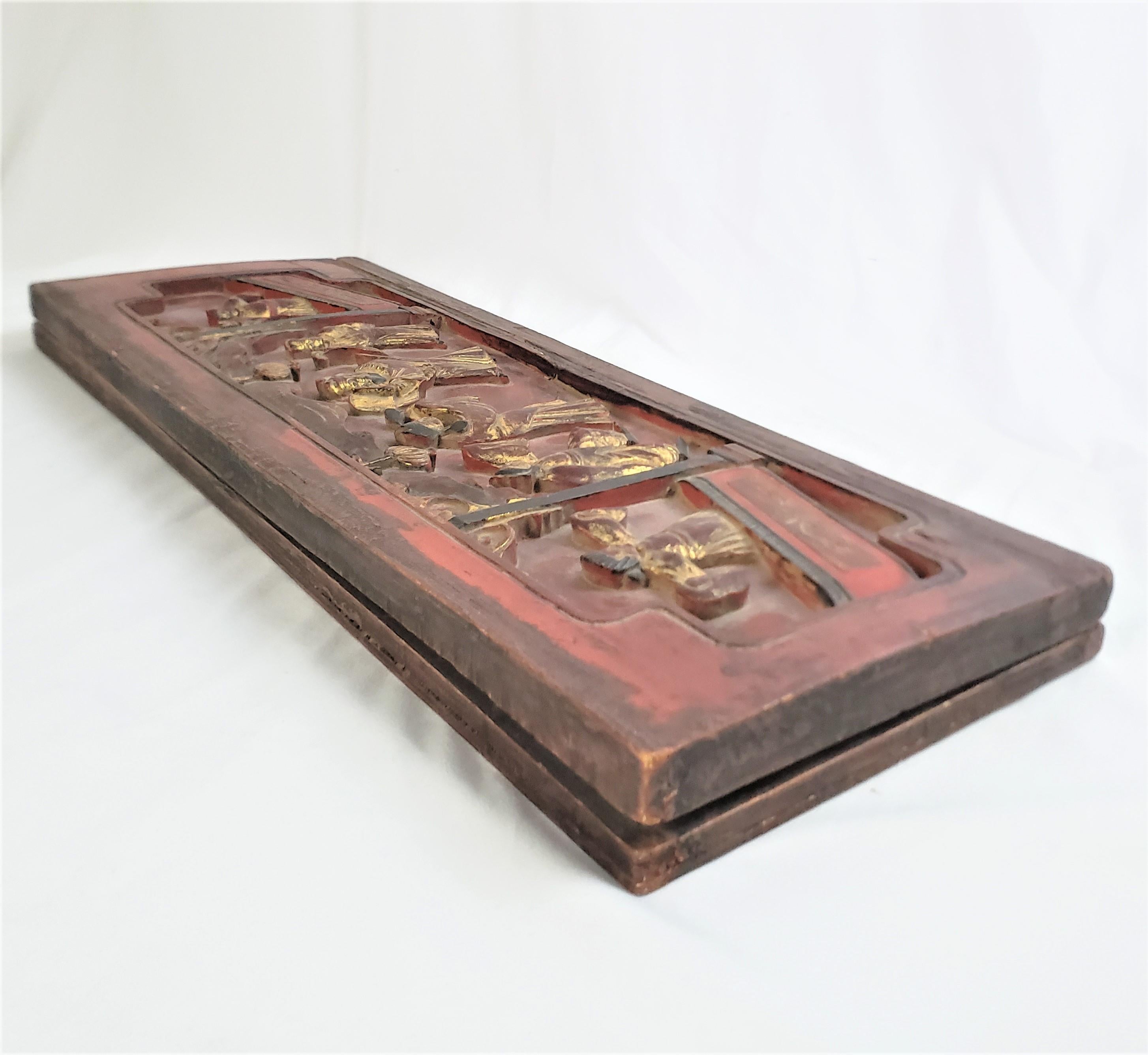 Molded Antique Chinese Mahjong Game Set in Fitted Carved & Polychrome Painted Wood Box