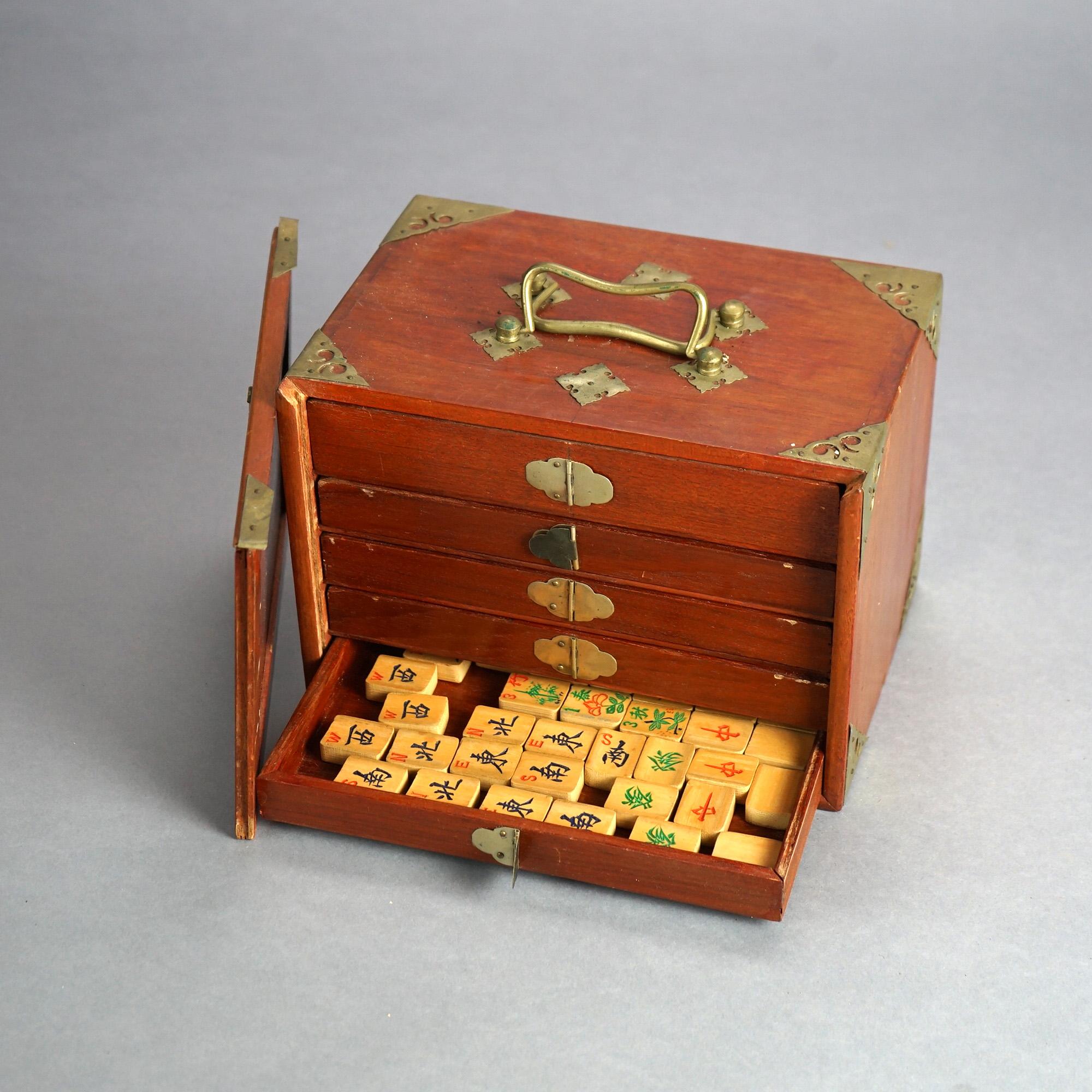 Antique Chinese Mahjong Tile Game Set with Case C1900 In Good Condition In Big Flats, NY