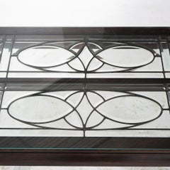 Antique Chinese Mahogany Coffee Table with Leaded Beveled Glass Top C1920