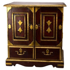 Antique Chinese Mahogany Spice Cabinet with Brass Metalwork, circa 1920