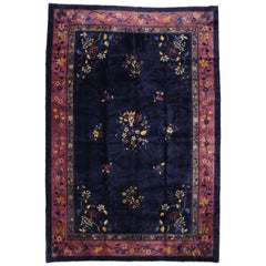 Antique Chinese Mandarin Rug with Manchester Wool and Chinoiserie Art Deco Style