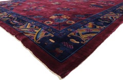 Antique Chinese Mandarin Rug with Manchester Wool and Jazz Age Chinoiserie Style