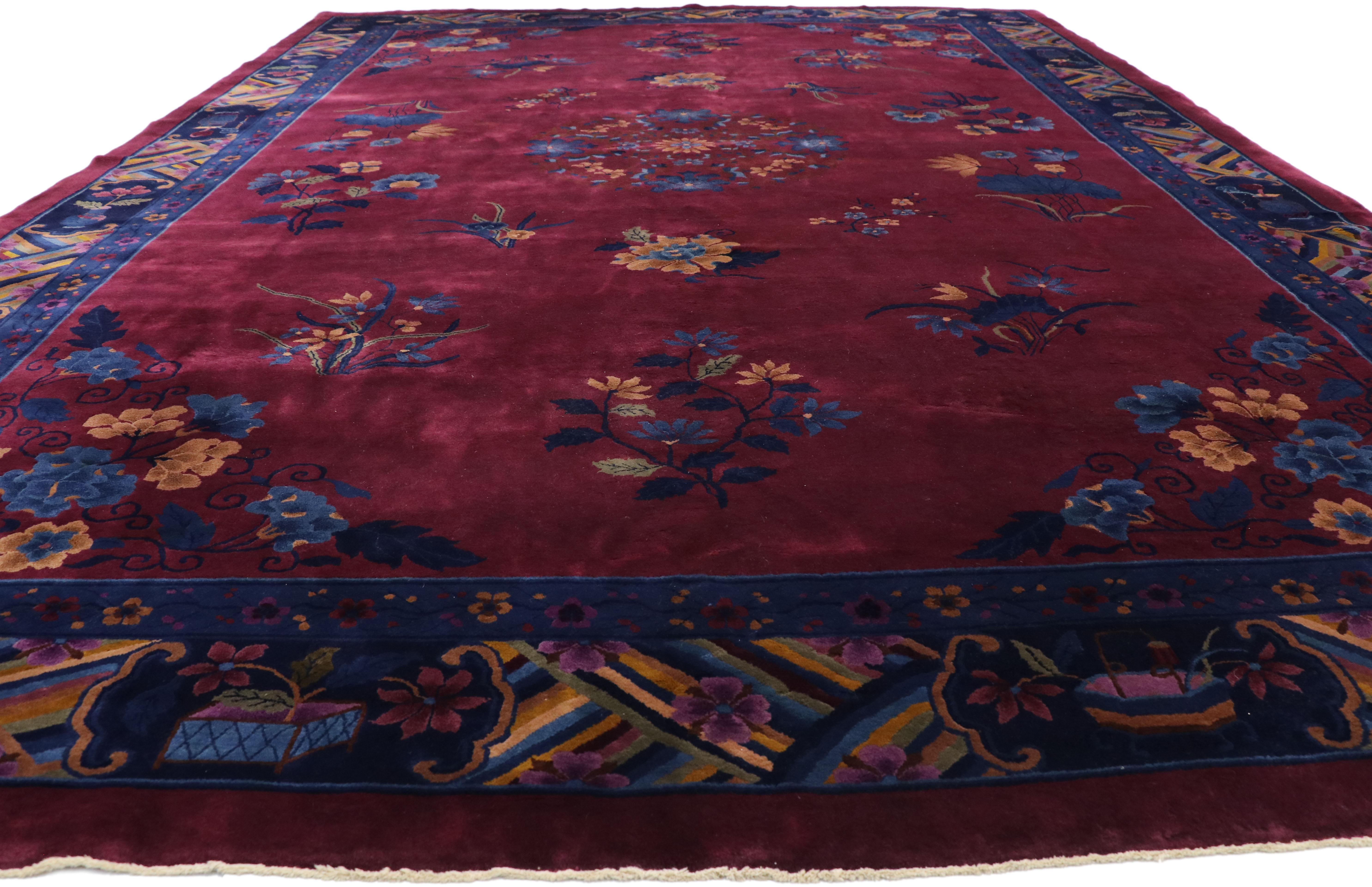 Manfei Rug Antique Chinese Mandarin Rug with Manchester Wool and Jazz Age ...