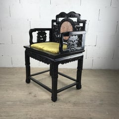 Antique Chinese Marble Medallion Chair, Ming or Qing Dynasty, Carved Rosewood