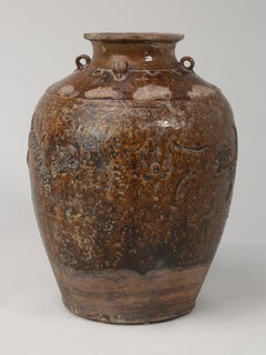 Antique Chinese Martaban Stoneware Pot or Storage Jar from Ming Dynasty