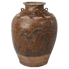 Antique Chinese Martaban Stoneware Pot or Storage Jar from Ming Dynasty