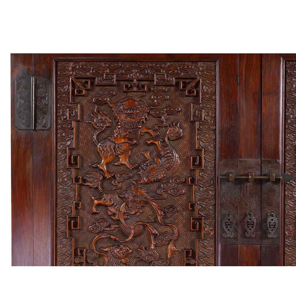 Antique Chinese Massive Carved Camphor Wood Compound Cabinet, Wardrobe For Sale 2