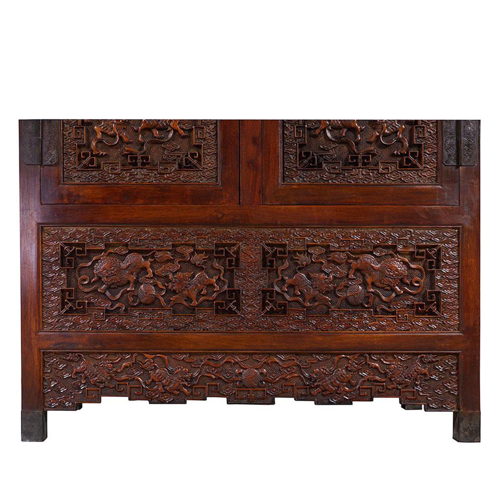Antique Chinese Massive Carved Camphor Wood Compound Cabinet, Wardrobe For Sale 6