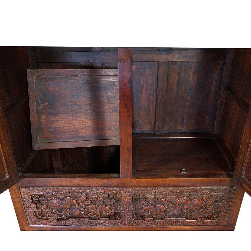Antique Chinese Massive Carved Camphor Wood Compound Cabinet, Wardrobe In Good Condition For Sale In Pomona, CA