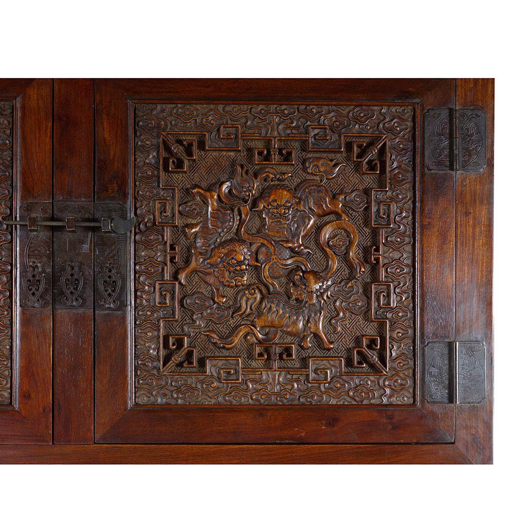 Antique Chinese Massive Carved Camphor Wood Compound Cabinet, Wardrobe For Sale 2