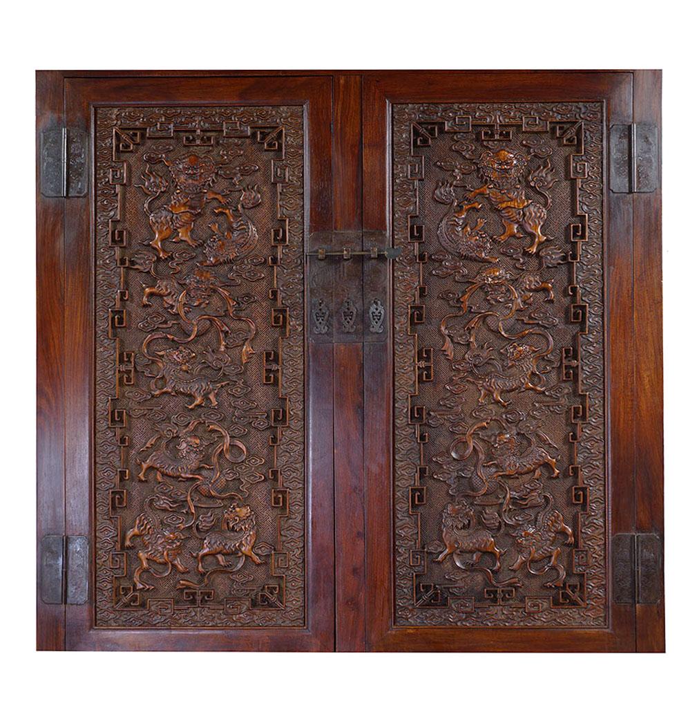 Antique Chinese Massive Carved Camphor Wood Compound Cabinet, Wardrobe For Sale 3