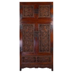 Antique Chinese Massive Carved Camphor Wood Compound Cabinet, Wardrobe