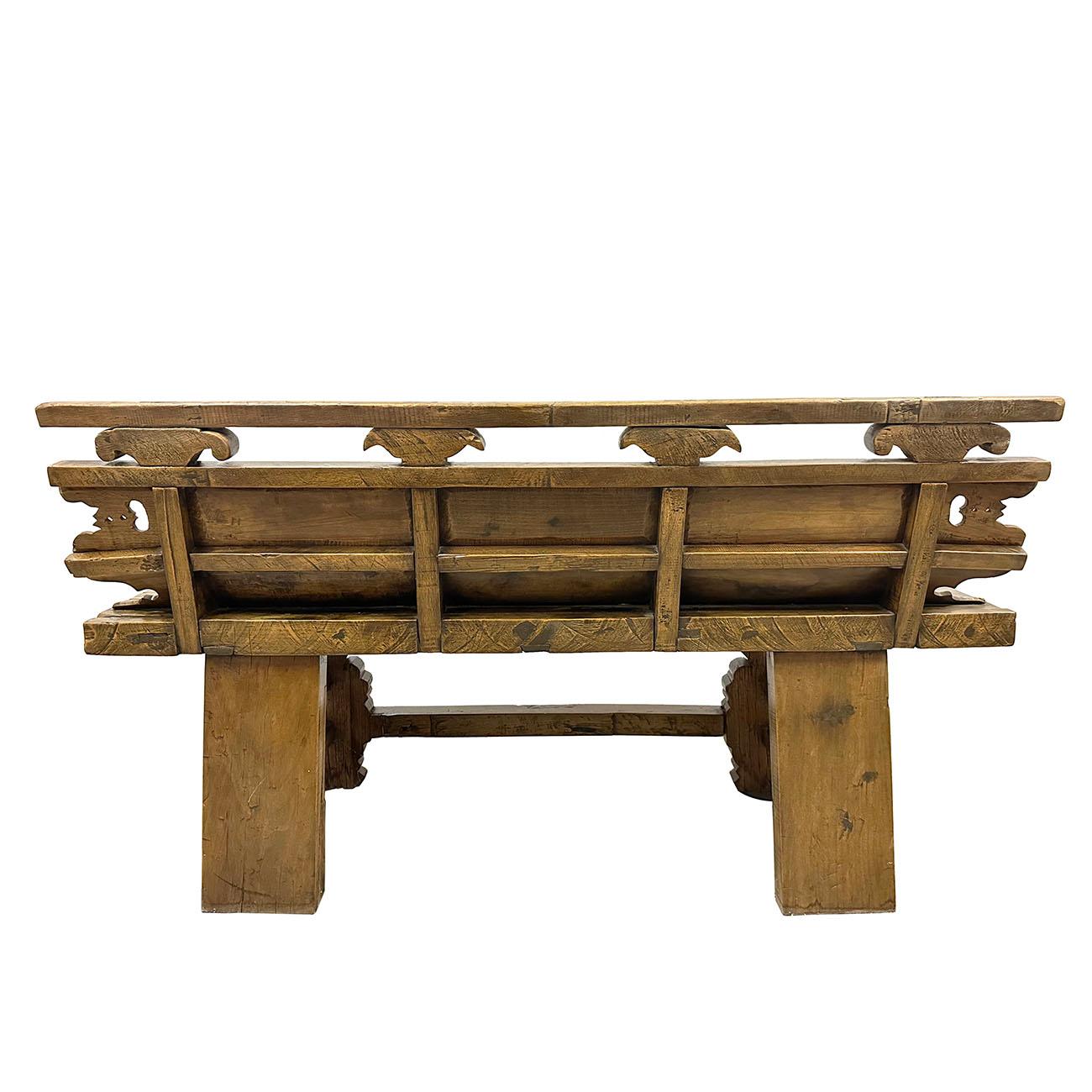 Antique Chinese Massive Carved Rusty Style Country Bench, Love seat For Sale 6
