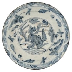 Antique Chinese Meiji Blue White Porcelain Plate