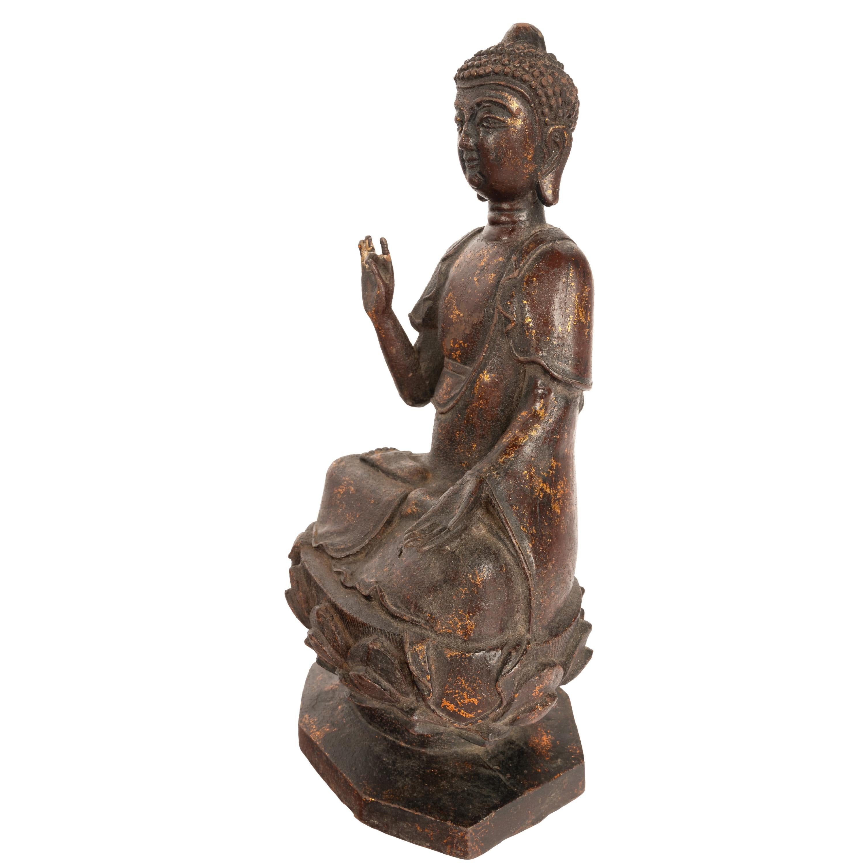 Antique Chinese Ming Dynasty Gilt Bronze Seated Protection Buddha Statue 1600 5