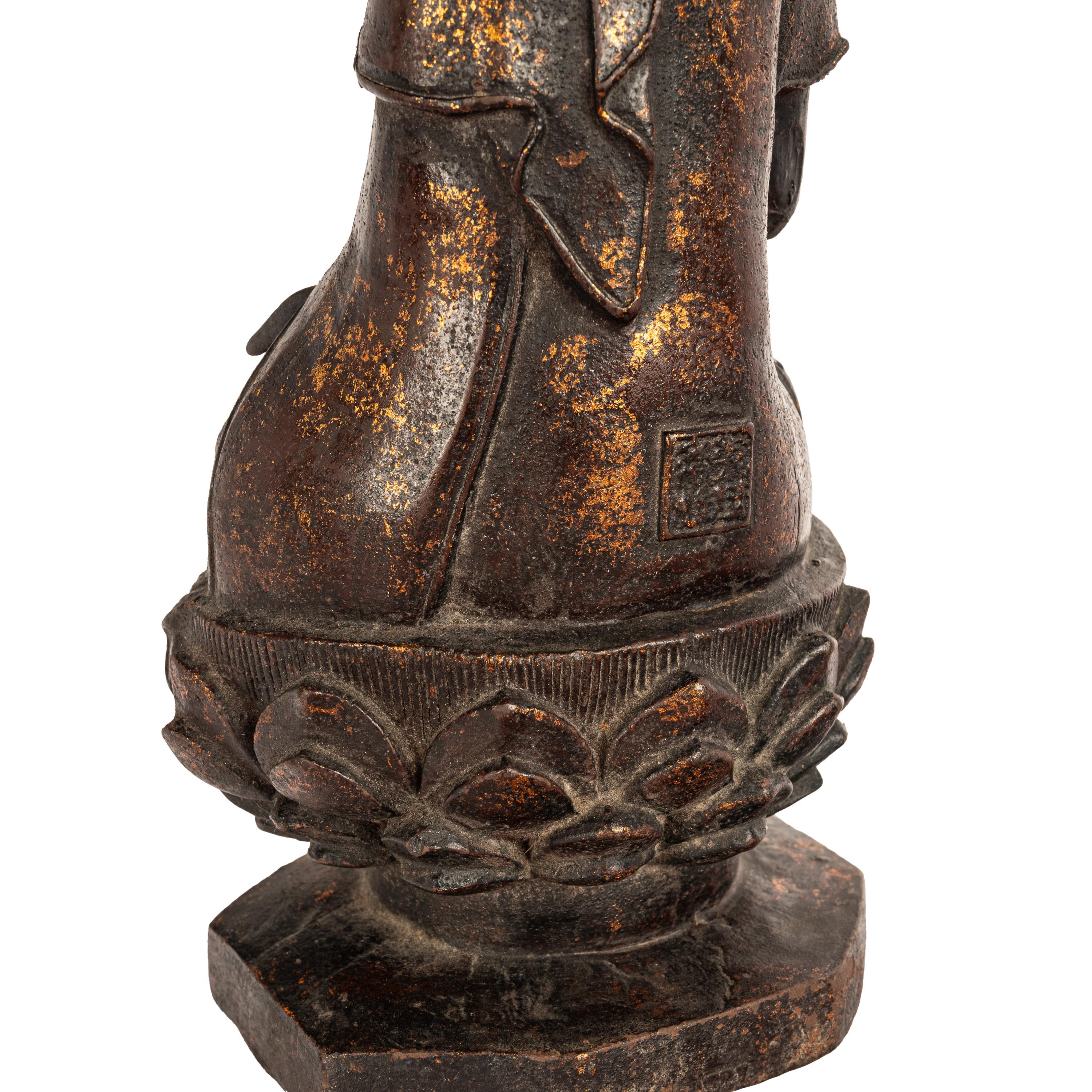 Antique Chinese Ming Dynasty Gilt Bronze Seated Protection Buddha Statue 1600 6