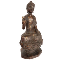 Antique Chinese Ming Dynasty Gilt Bronze Seated Protection Buddha Statue 1600