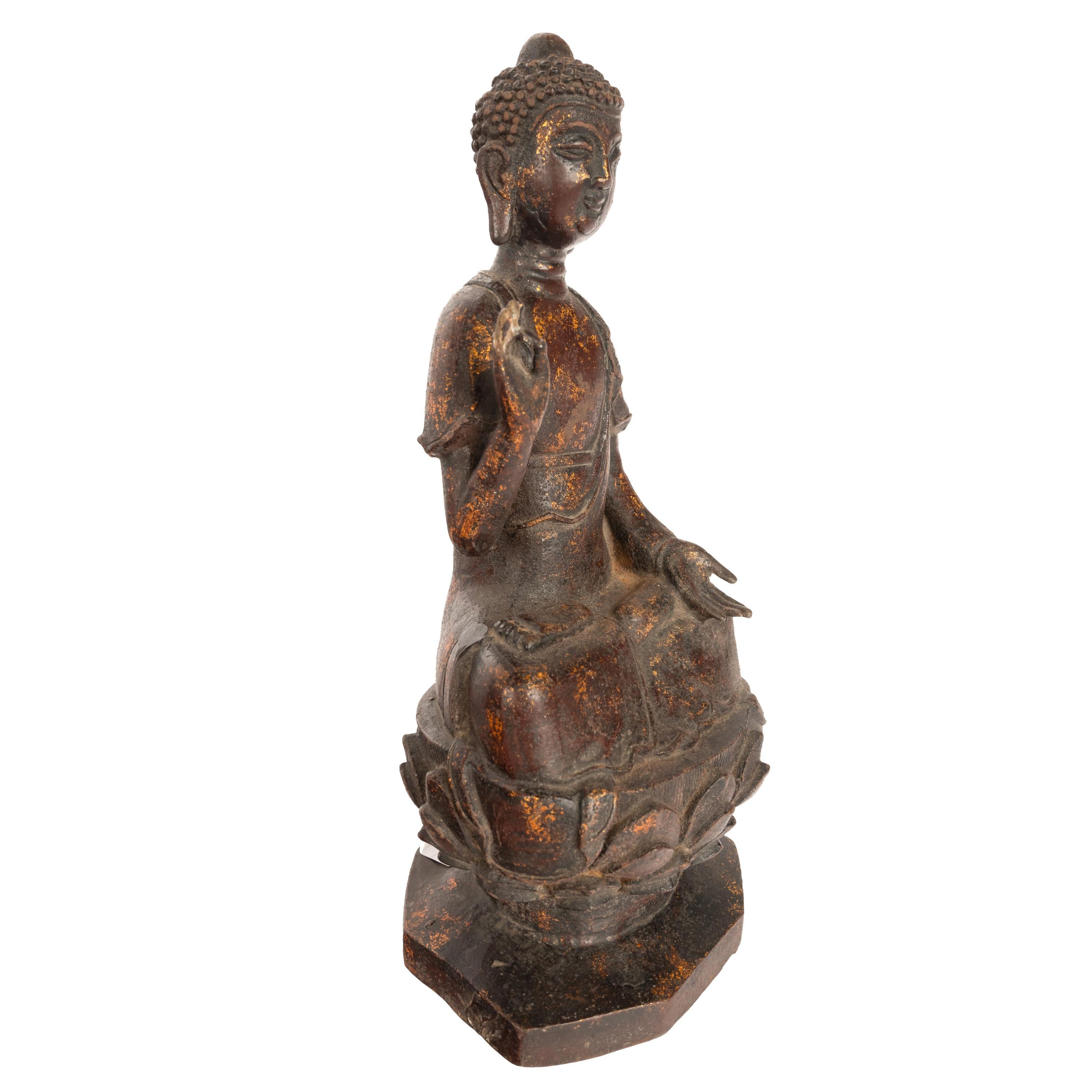 Cast Antique Chinese Ming Dynasty Gilt Bronze Seated Protection Buddha Statue 1600