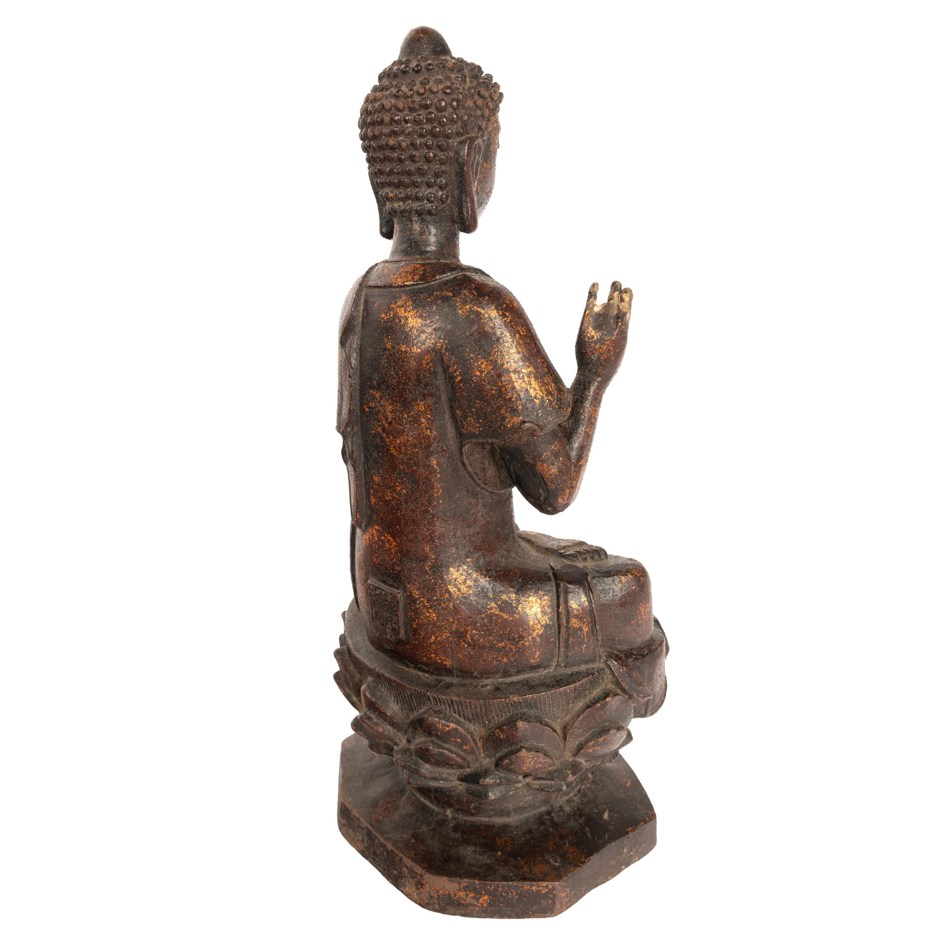 Antique Chinese Ming Dynasty Gilt Bronze Seated Protection Buddha Statue 1600 1