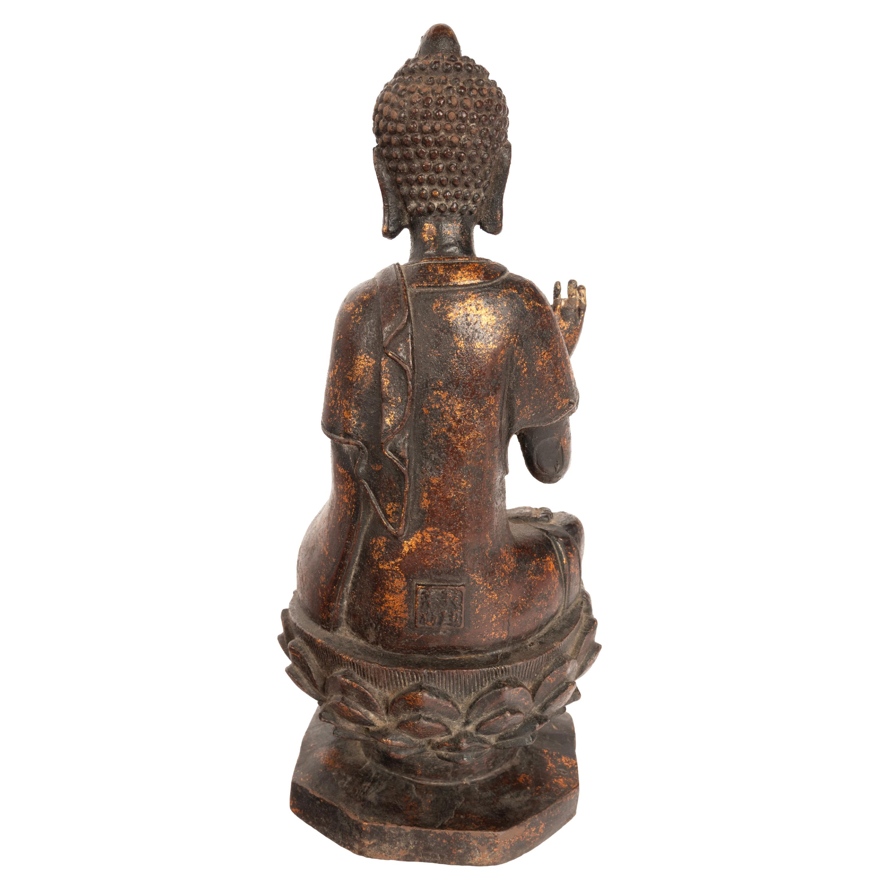 Antique Chinese Ming Dynasty Gilt Bronze Seated Protection Buddha Statue 1600 2