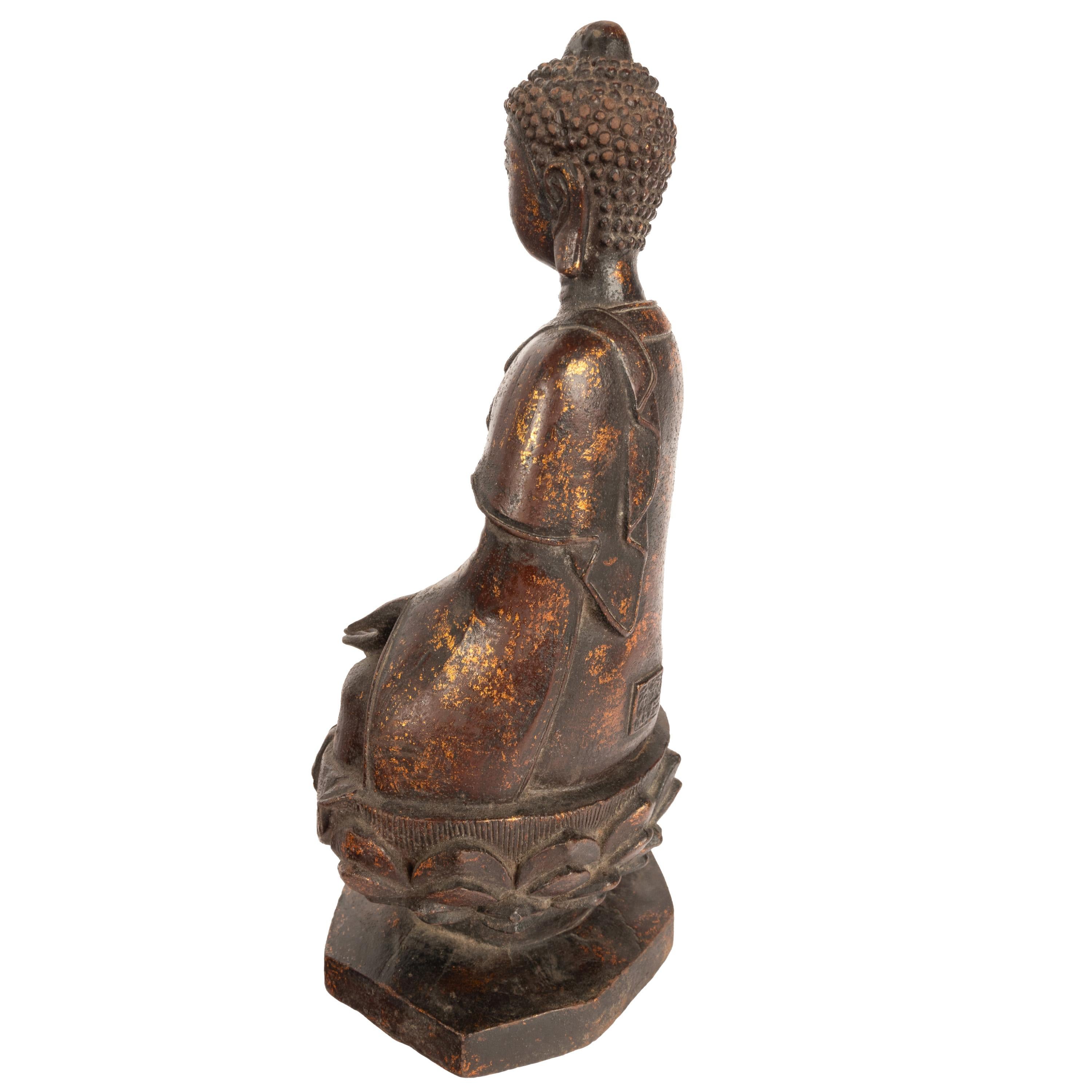 Antique Chinese Ming Dynasty Gilt Bronze Seated Protection Buddha Statue 1600 3