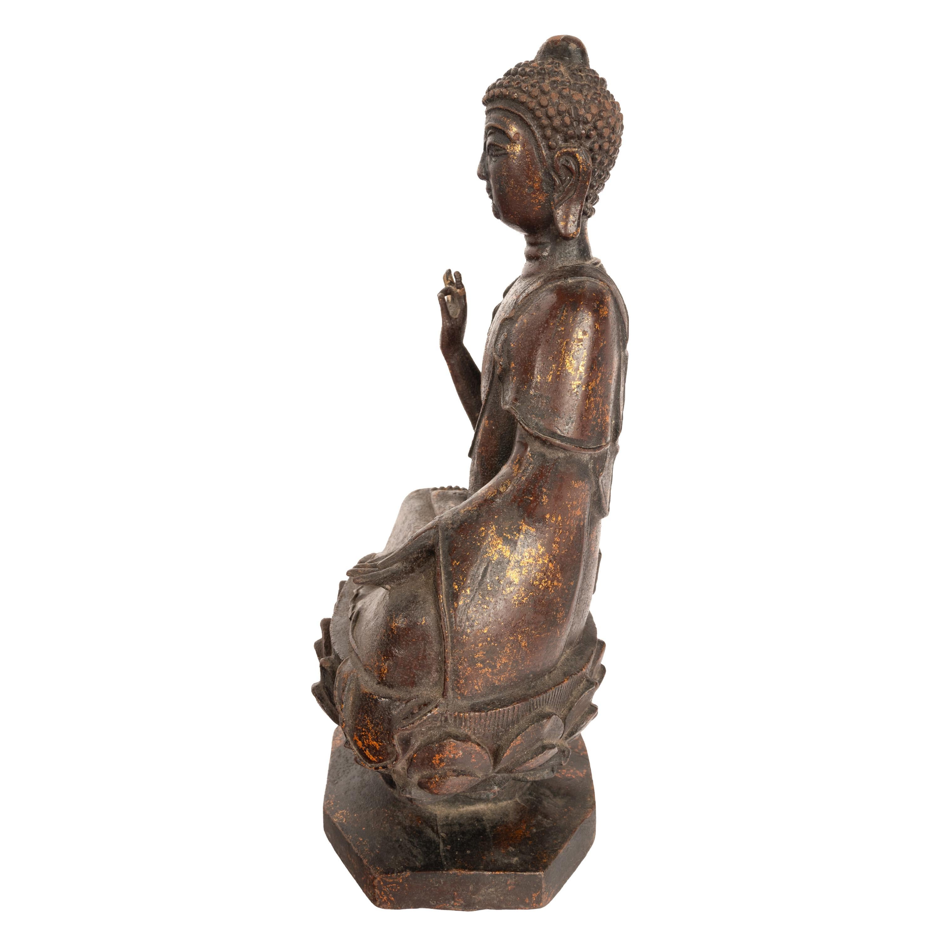 Antique Chinese Ming Dynasty Gilt Bronze Seated Protection Buddha Statue 1600 4