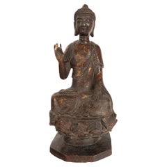 Antique Chinese Ming Dynasty Gilt Bronze Seated Protection Buddha Statue 1600