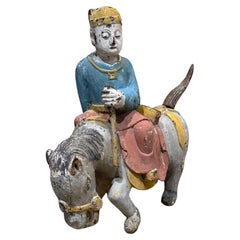 Antique Chinese Ming Dynasty Glazed Wood Horseman