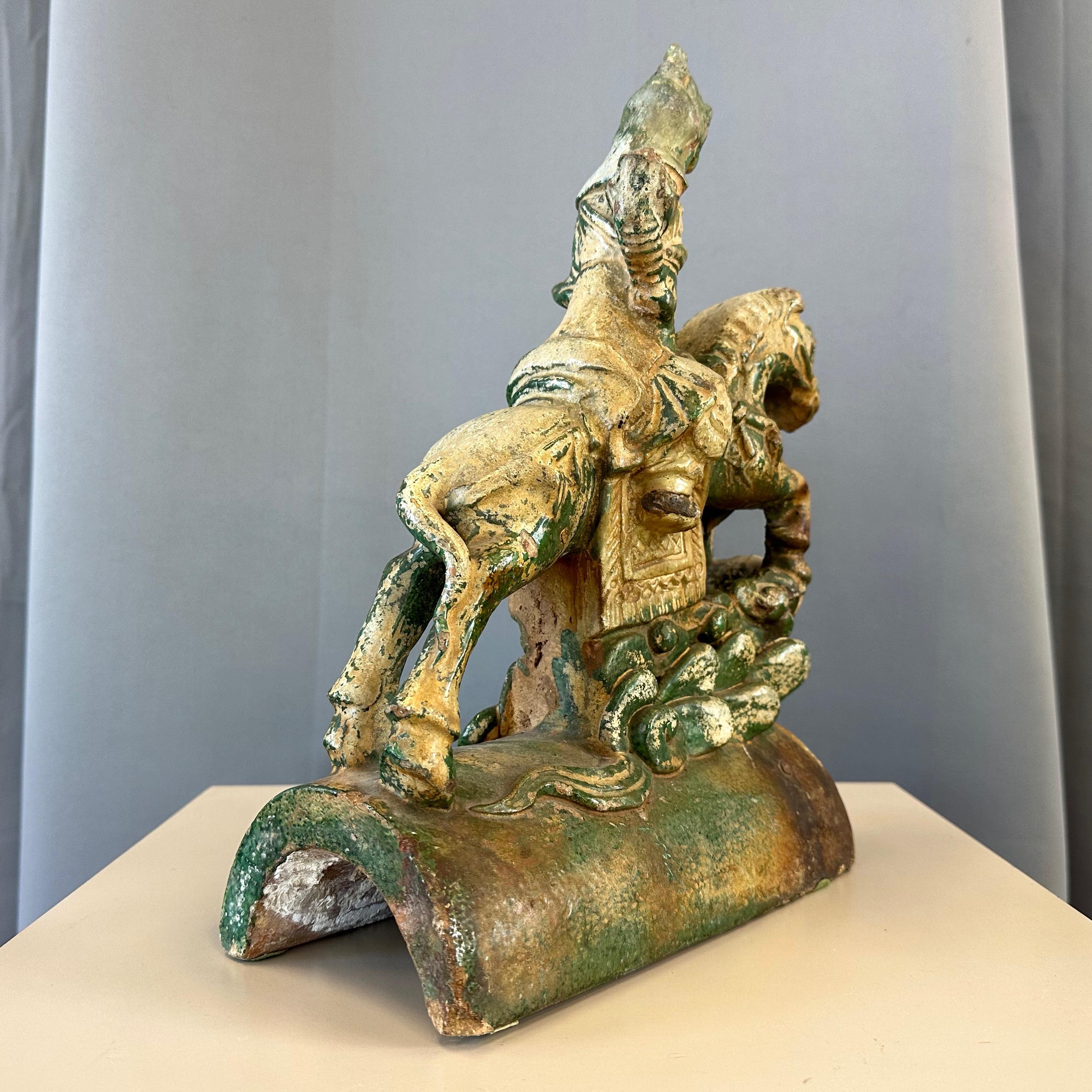 18th Century and Earlier Antique Chinese Ming Dynasty-Style Equestrian Roof Tile, 18th C. For Sale