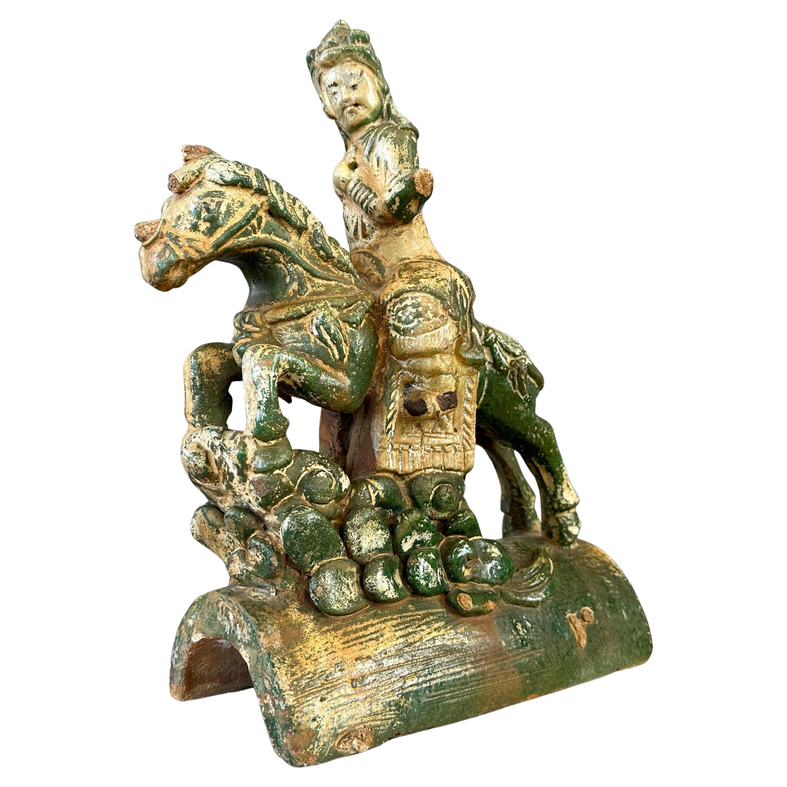 Antique Chinese Ming Dynasty-Style Equestrian Roof Tile, 18th C. For Sale