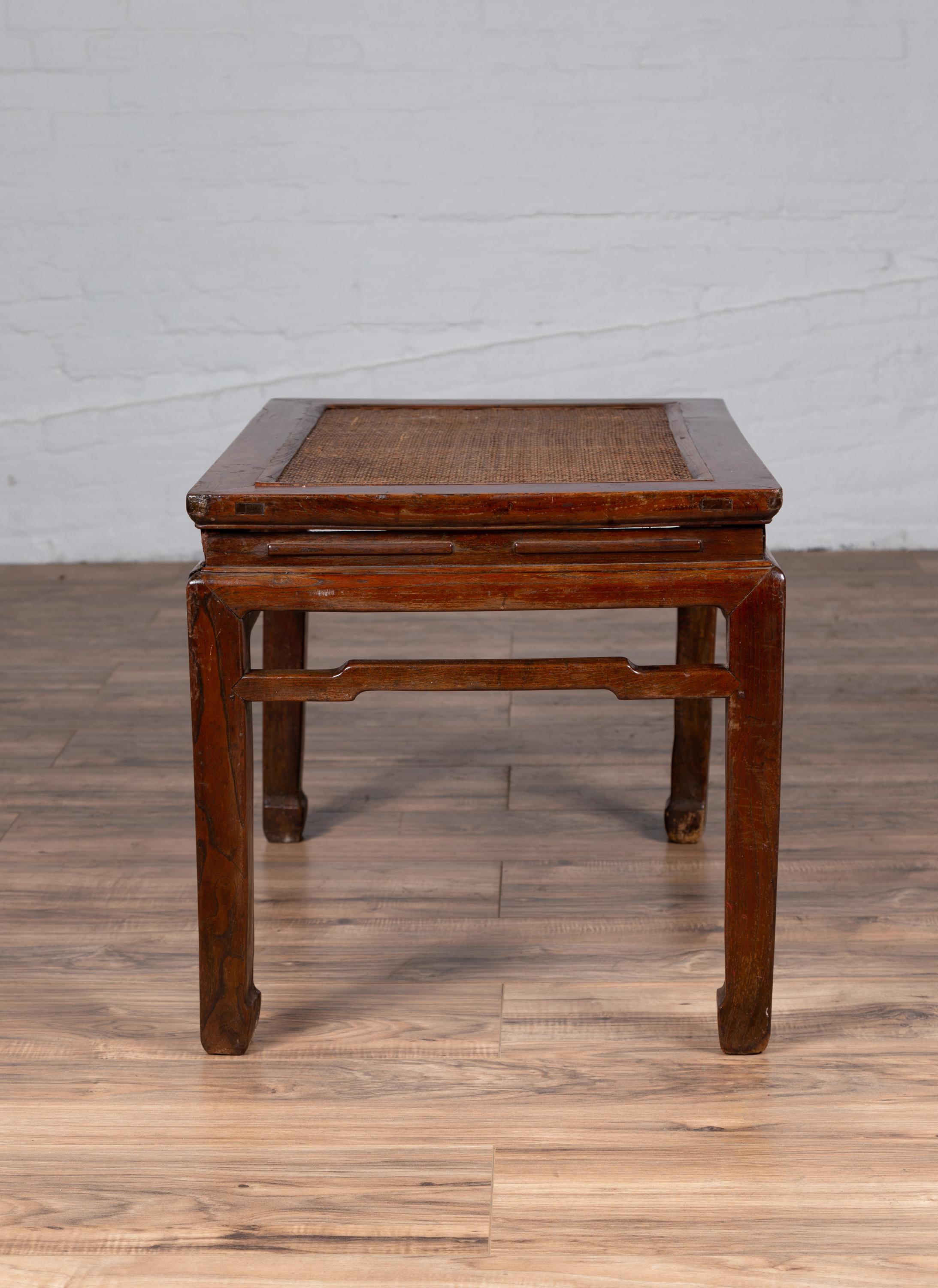 Antique Chinese Ming Dynasty Style Waisted Side Table with Woven Rattan Top For Sale 7