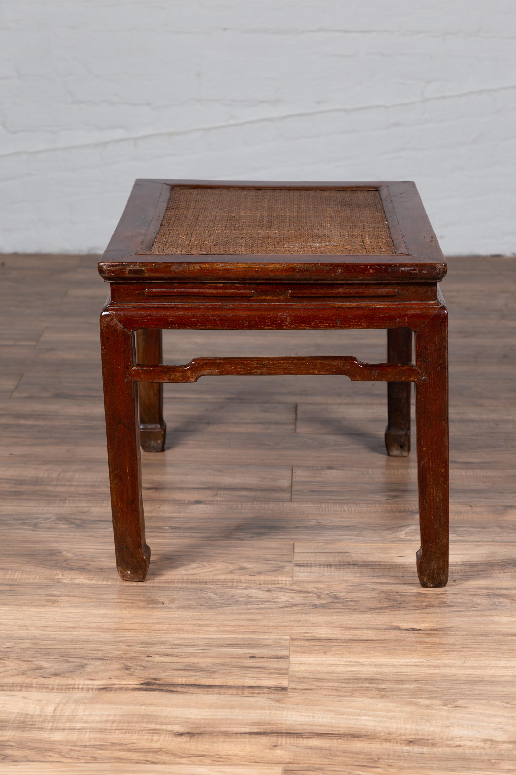 Antique Chinese Ming Dynasty Style Waisted Side Table with Woven Rattan Top For Sale 9