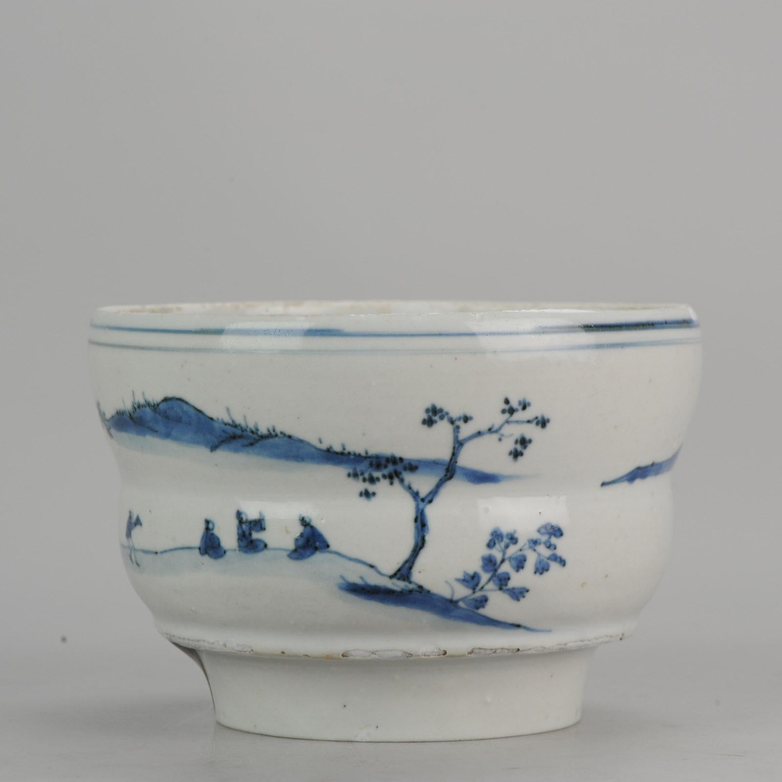 Antique Chinese Ming Early 17th Century Porcelain China Water Pot Landscape In Excellent Condition In Amsterdam, Noord Holland