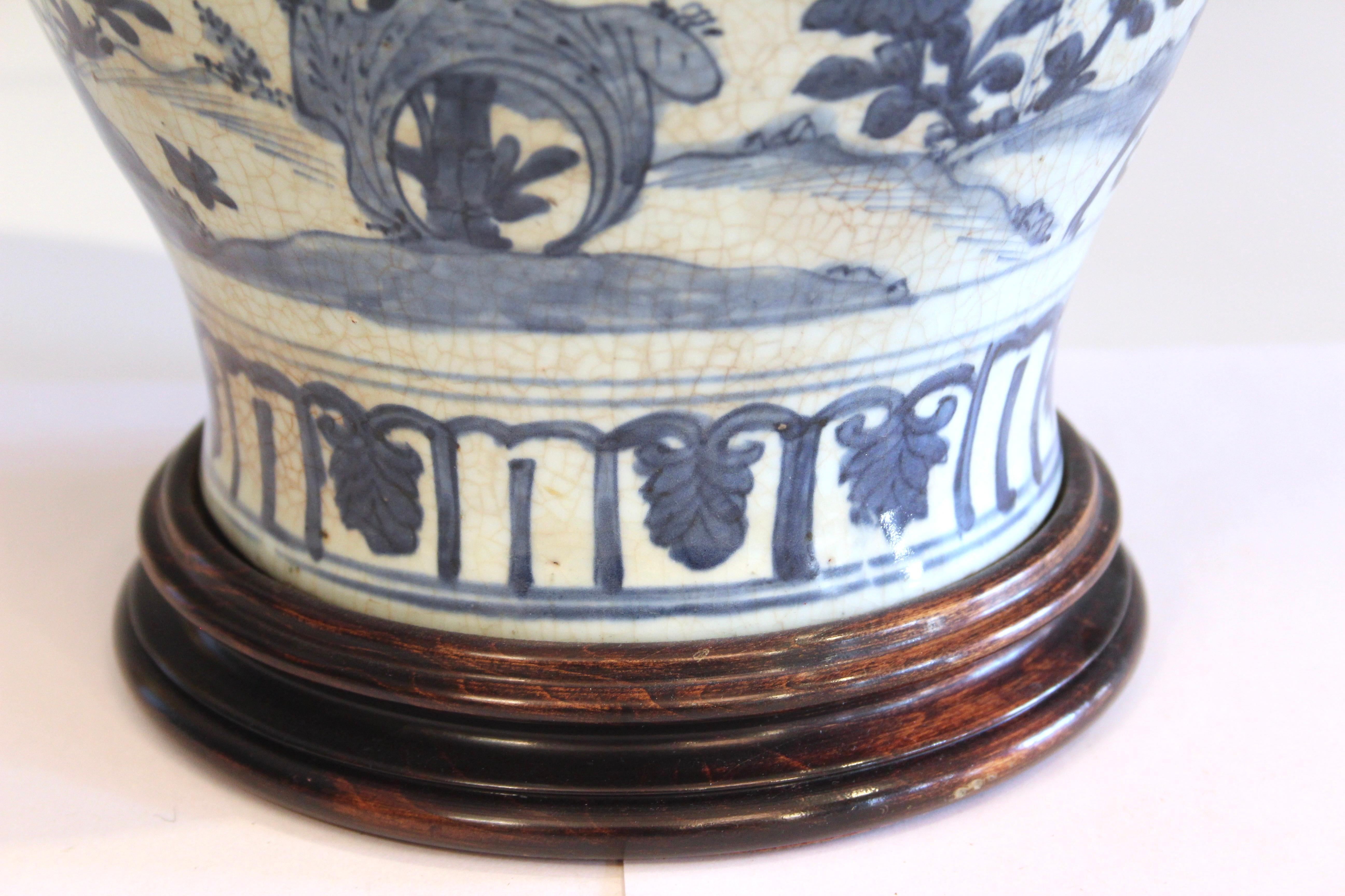 Antique Chinese Ming Porcelain Blue & White Vase Lamp 17th Century 7