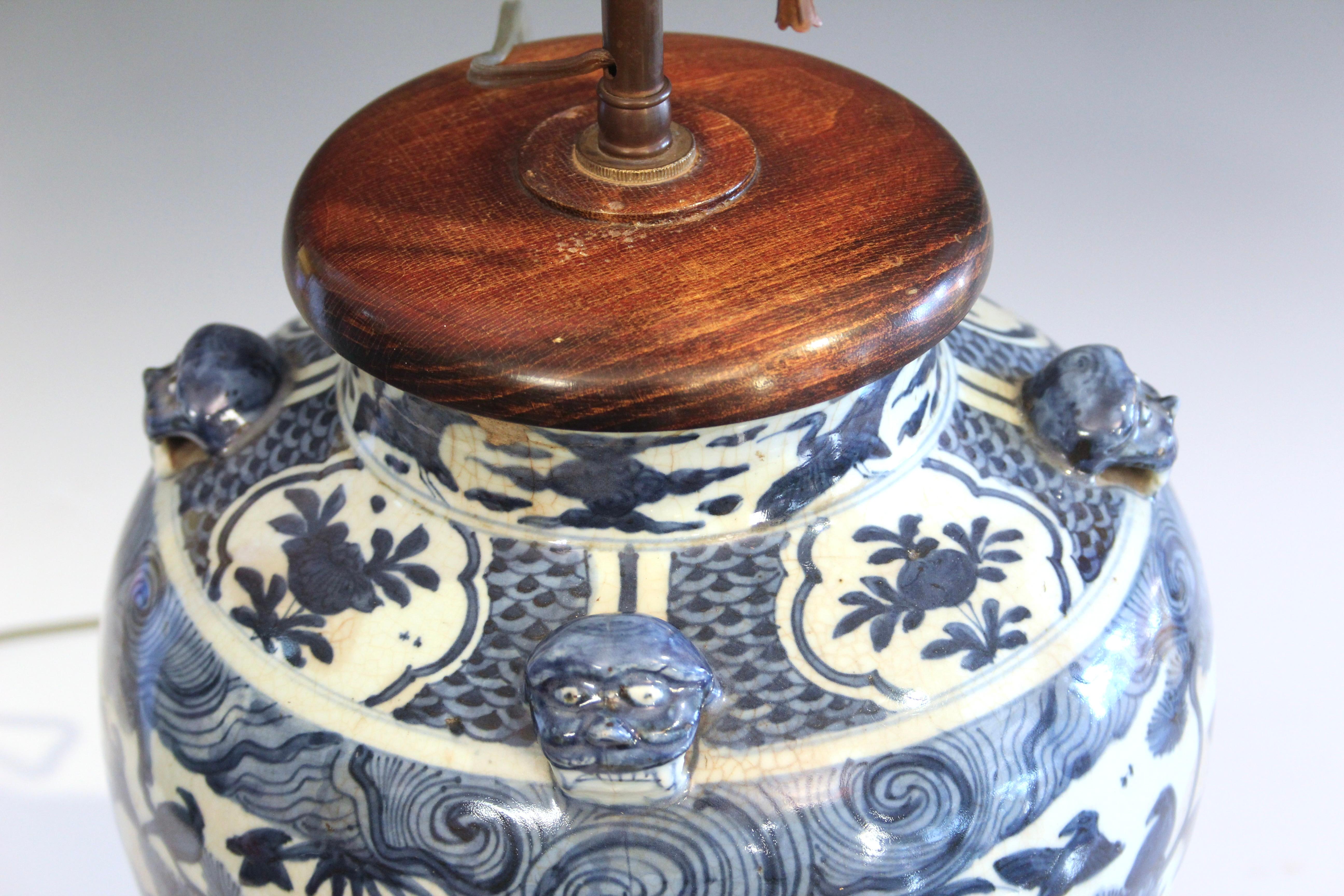 Antique Chinese Ming Porcelain Blue & White Vase Lamp 17th Century 8
